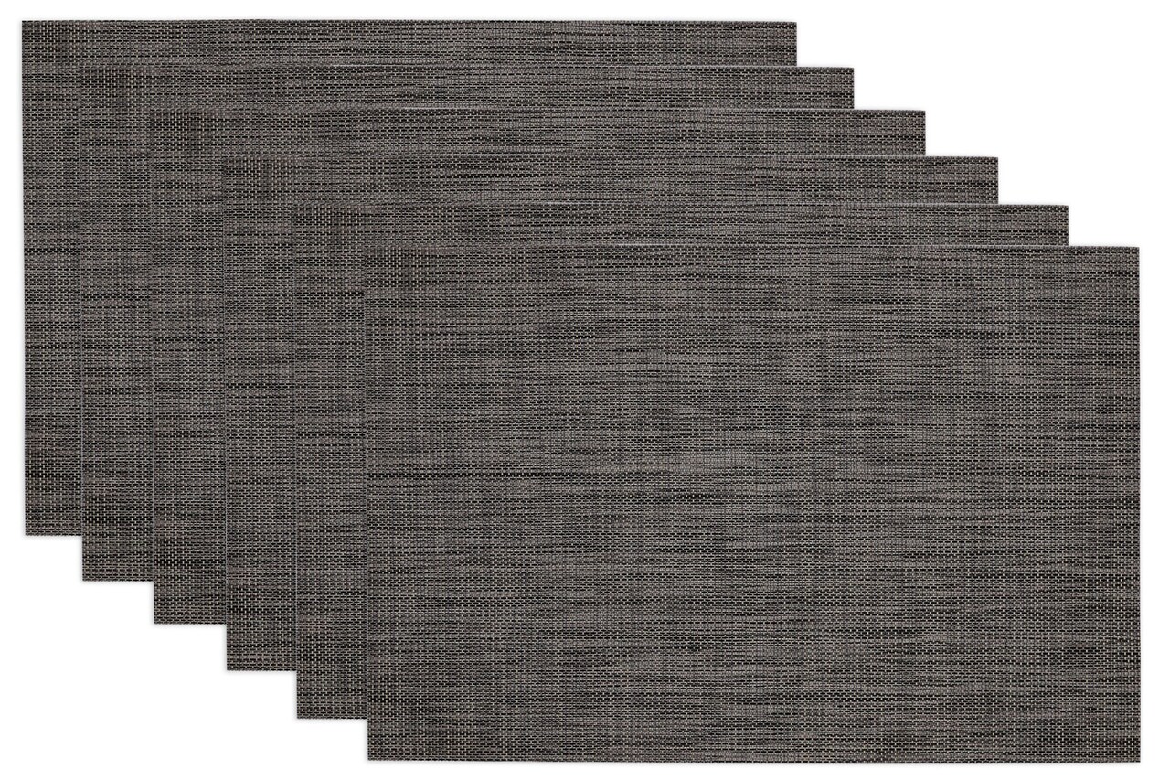 Contemporary Home Living Set of 6 Charcoal Gray and Black Tweed Rectangular Placemats 19"